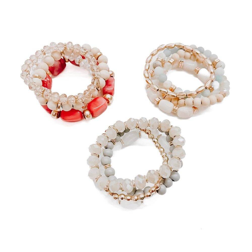 Stone Sunrise Combo Beaded Bracelet Set: Red