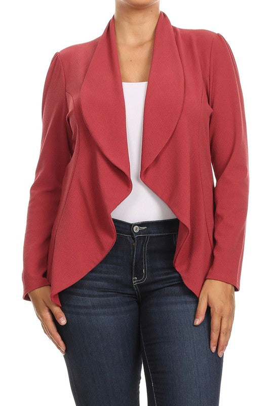 Plus Casual Solid open front jacket blazer - Lily and Lavender Boutique