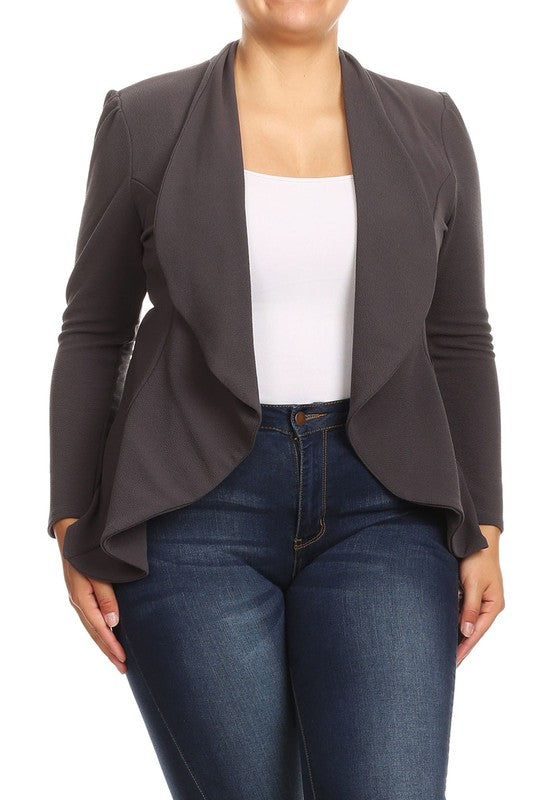 Plus Casual Solid open front jacket blazer - Lily and Lavender Boutique