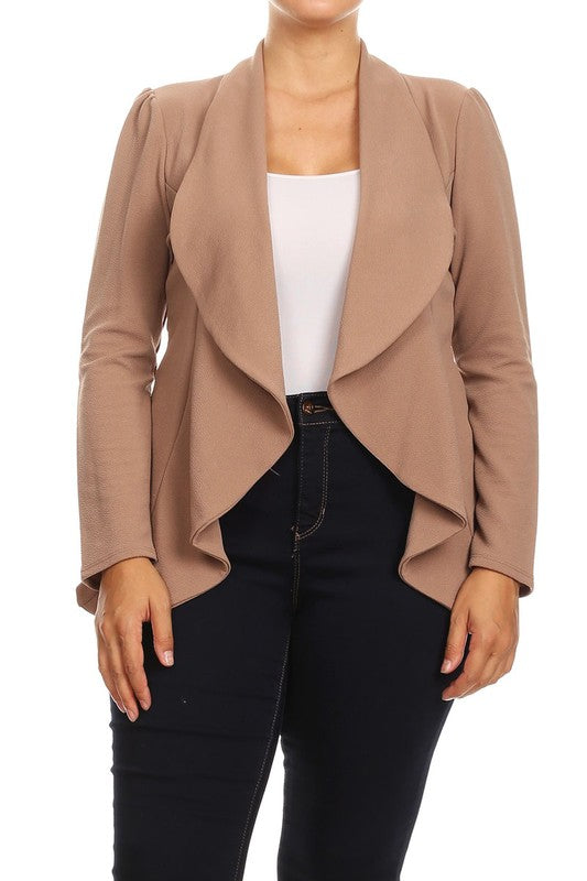 Plus Casual Solid open front jacket blazer - Lily and Lavender Boutique