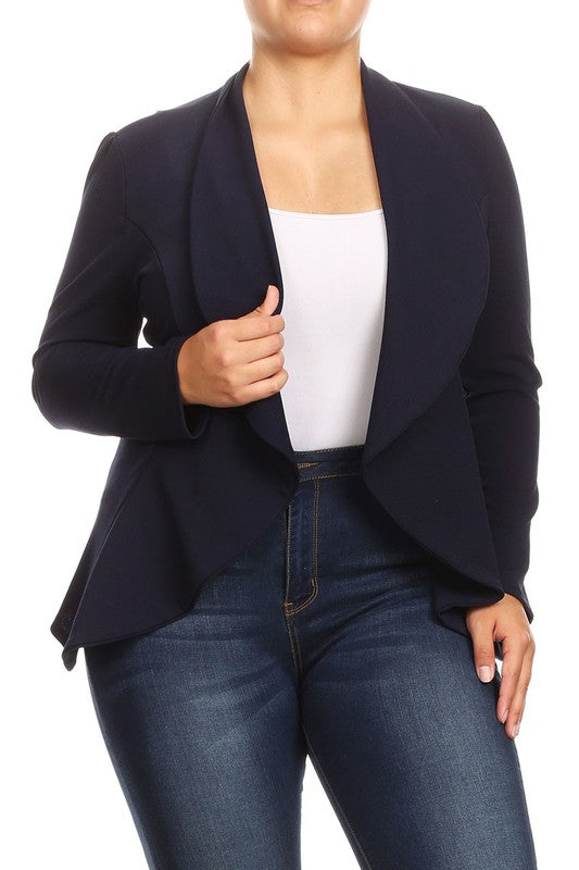 Plus Casual Solid open front jacket blazer - Lily and Lavender Boutique