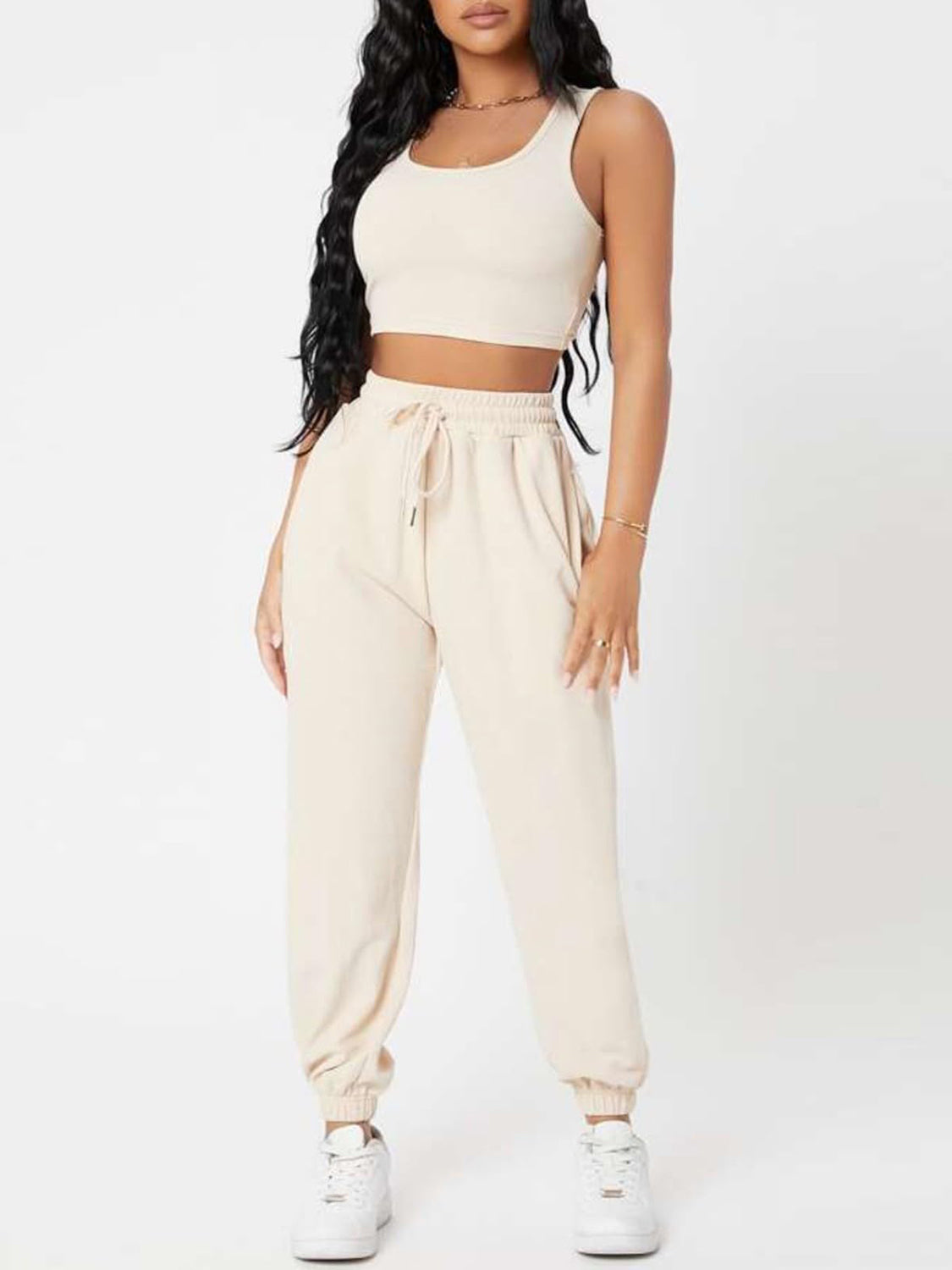 Wide Strap Top and Drawstring Joggers Set - Lily and Lavender Boutique