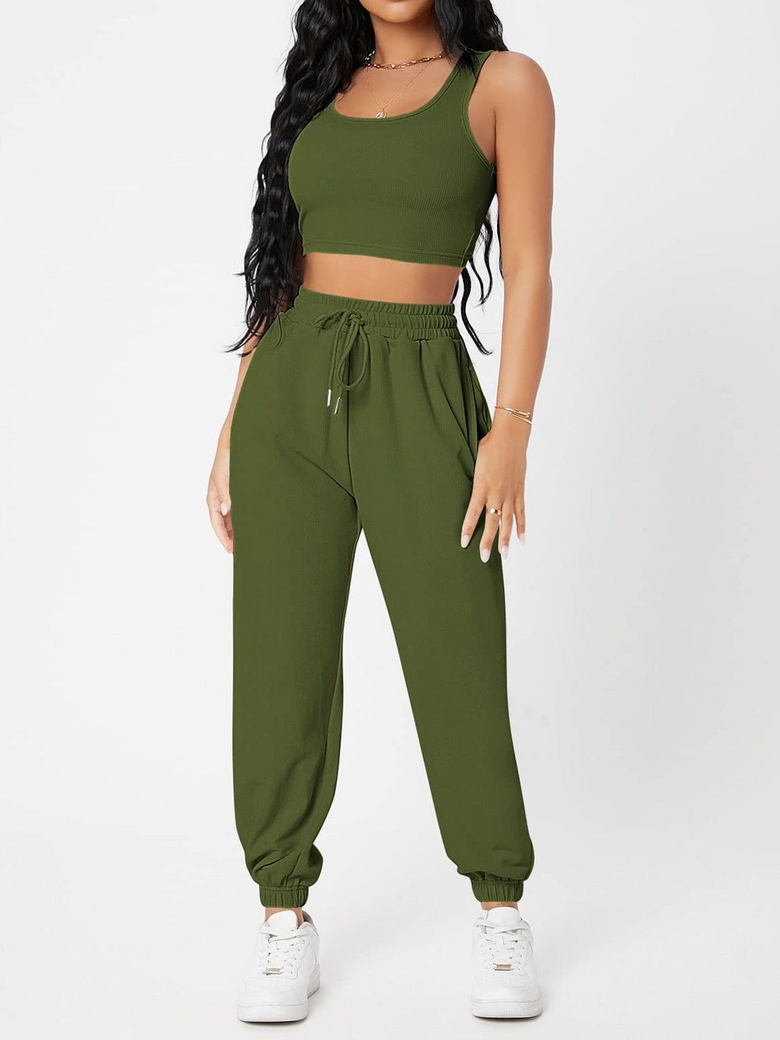 Wide Strap Top and Drawstring Joggers Set - Lily and Lavender Boutique