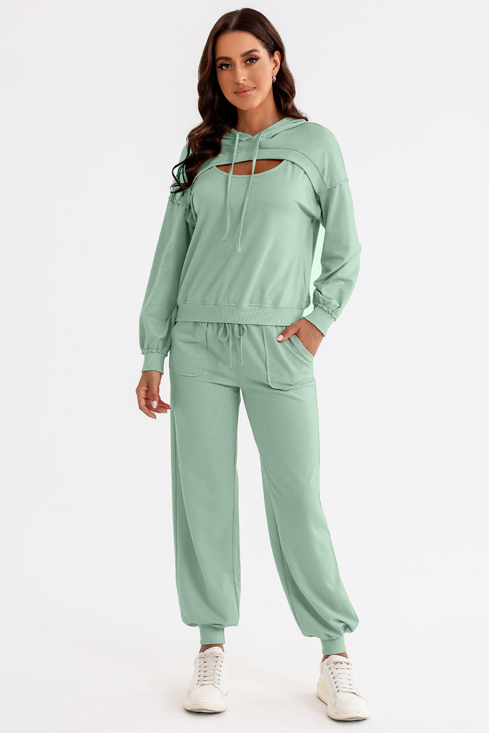 Cutout Drawstring Hoodie and Joggers Active Set - Lily and Lavender Boutique