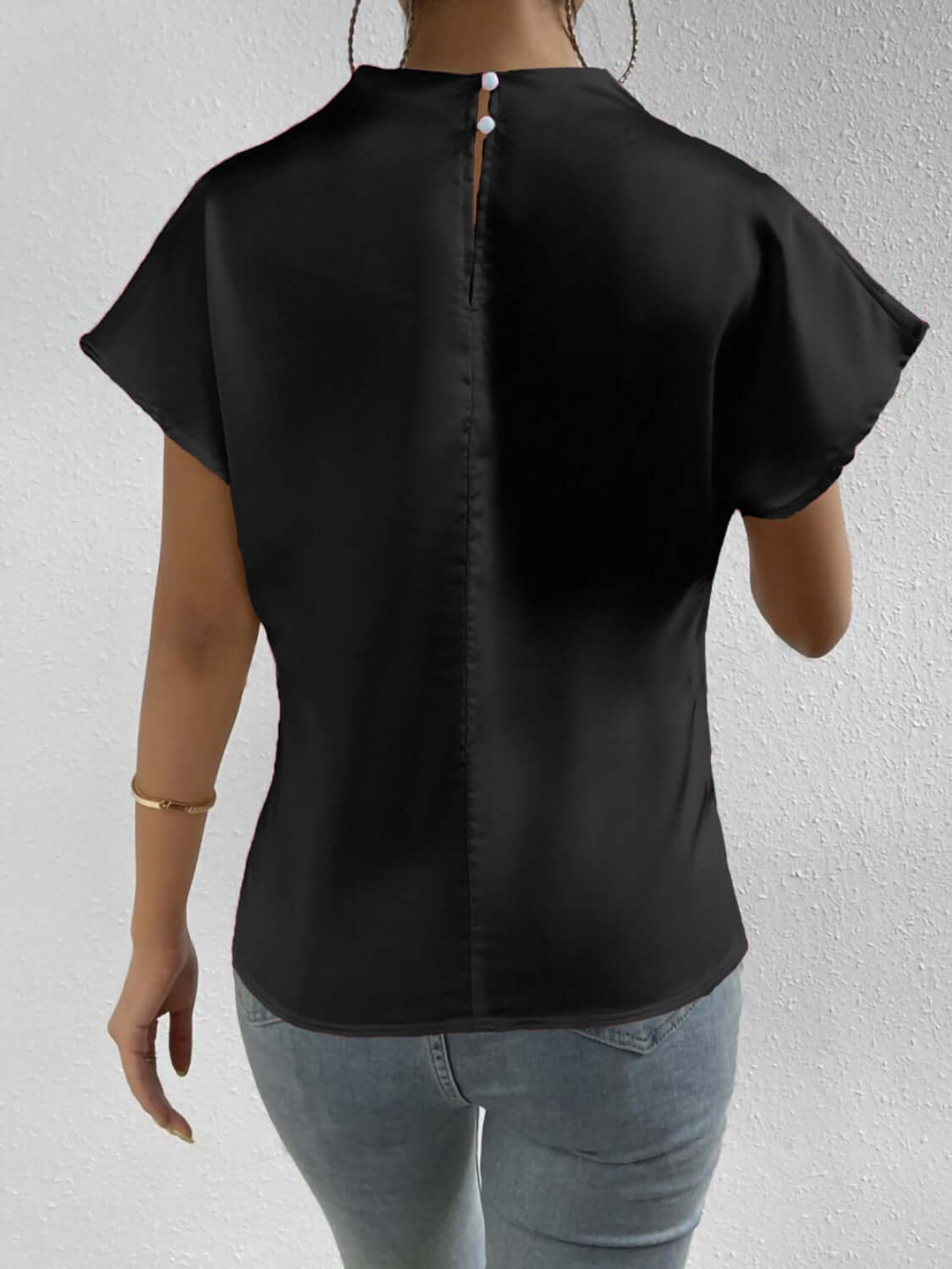 Ruched Mock Neck Short Sleeve Blouse