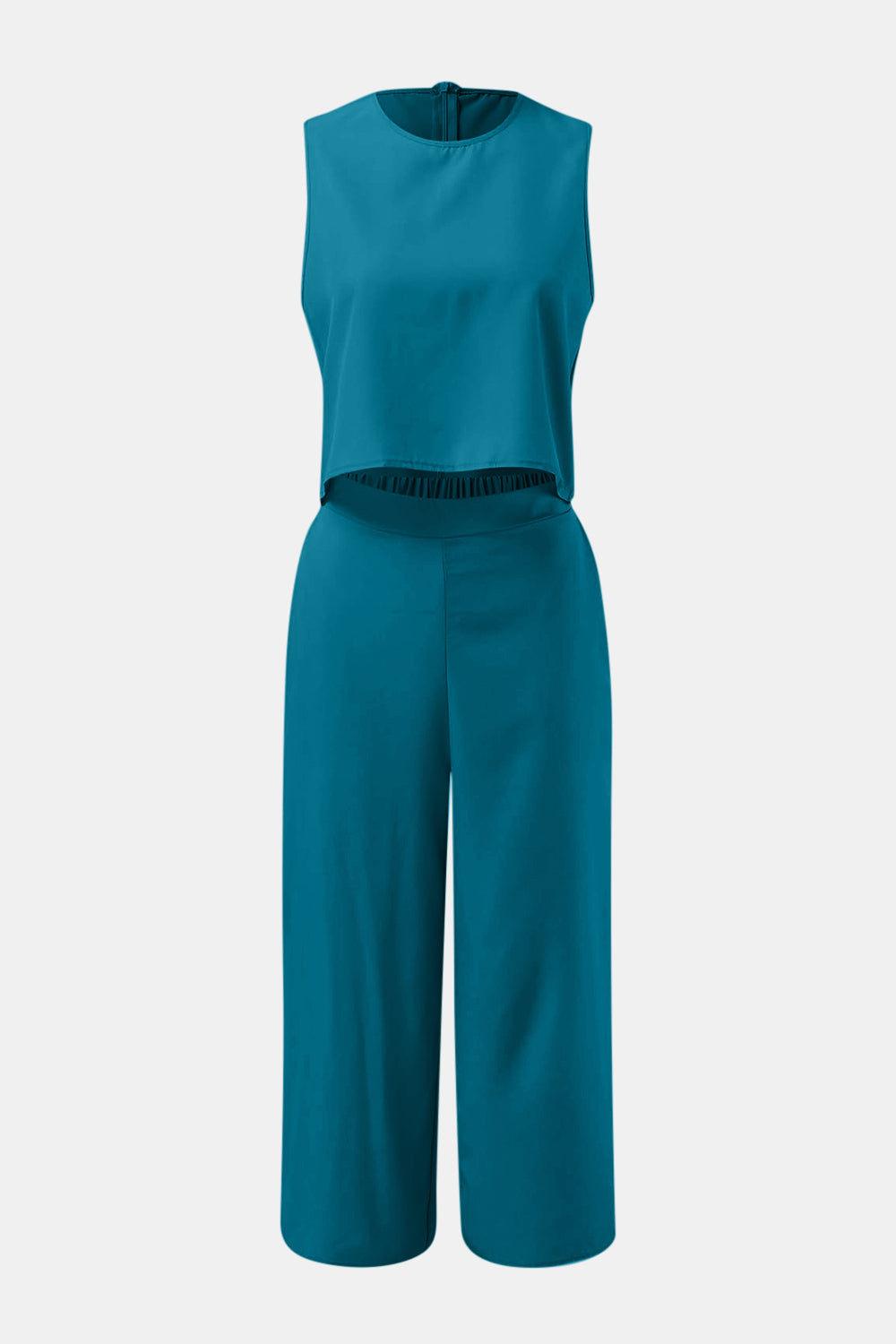 Round Neck Top and Wide Leg Pants Set