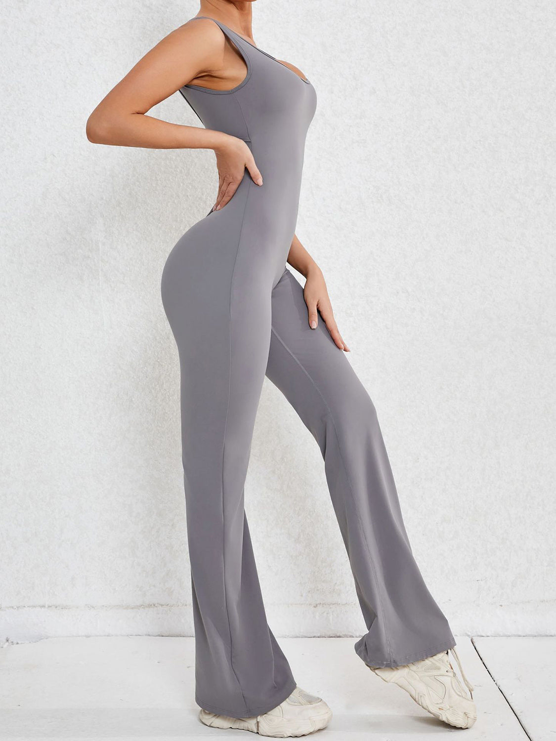 Cutout Wide Strap Scoop Neck Active Jumpsuit - Lily and Lavender Boutique