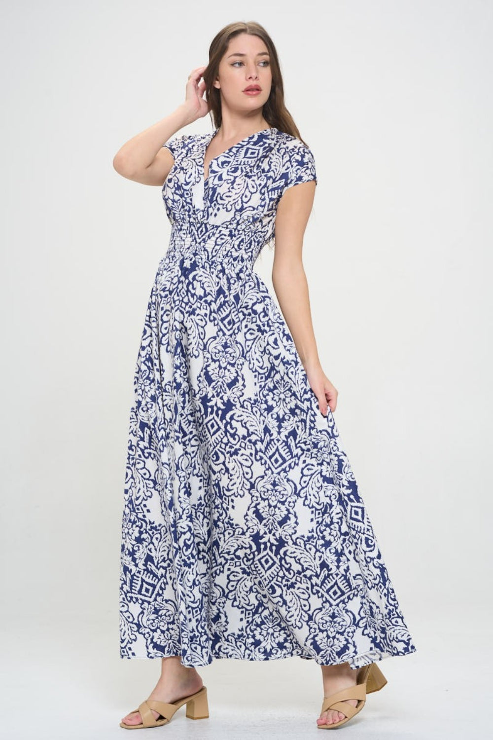 RENEE C Printed Smocked Waist Maxi Dress - Lily and Lavender Boutique