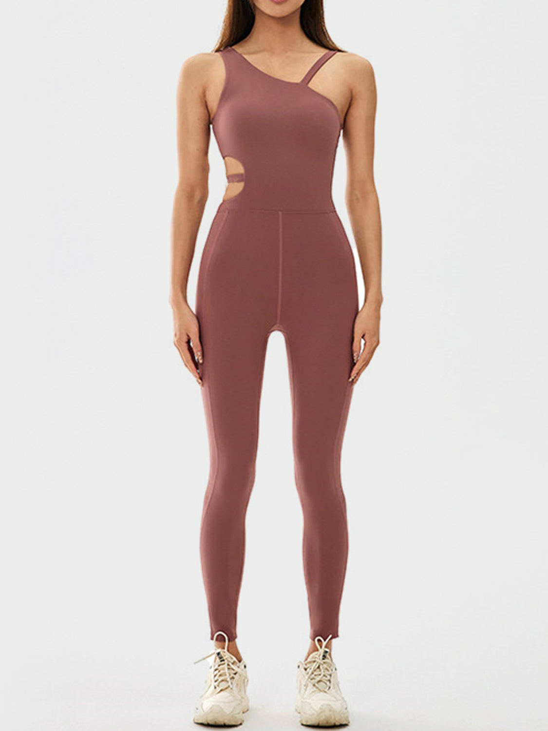 Cutout Asymmetrical Neck Active Jumpsuit - Lily and Lavender Boutique