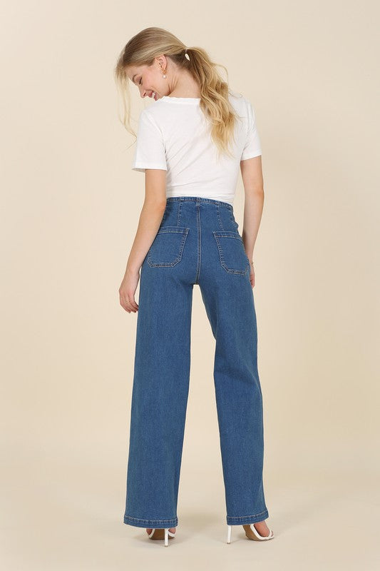 Flared high waist pin-tuck jeans - Lily and Lavender Boutique