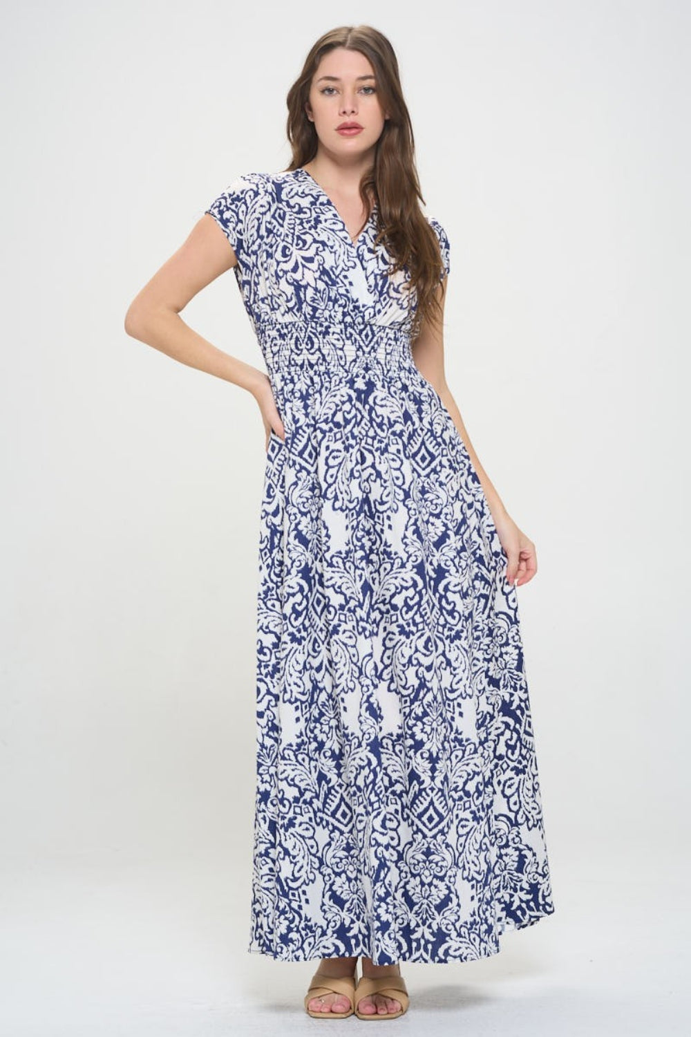 RENEE C Printed Smocked Waist Maxi Dress - Lily and Lavender Boutique