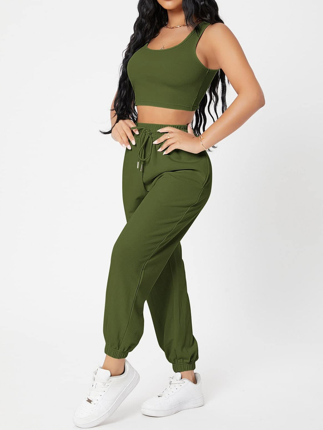 Wide Strap Top and Drawstring Joggers Set - Lily and Lavender Boutique