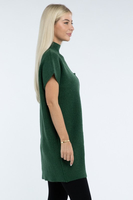 Mock Neck Short Sleeve Sweater Dress with Pocket - Lily and Lavender Boutique