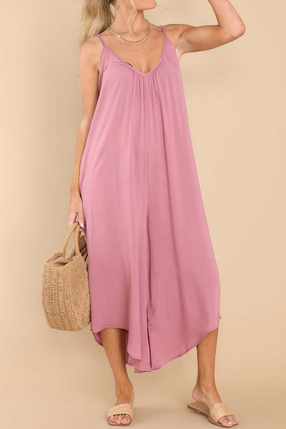 Pocketed Spaghetti Strap V-Neck Jumpsuit - Lily and Lavender Boutique