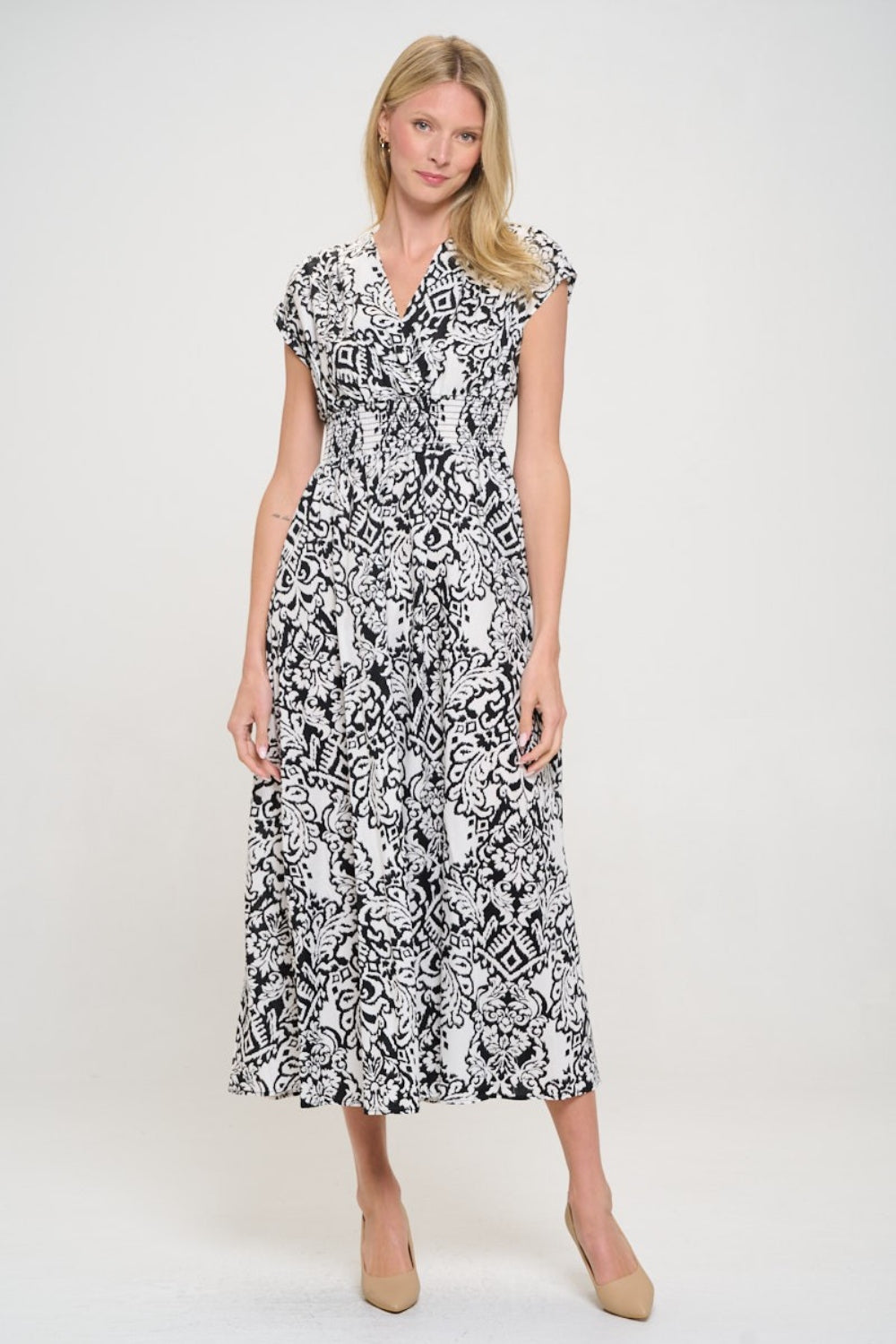 RENEE C Printed Smocked Waist Maxi Dress - Lily and Lavender Boutique