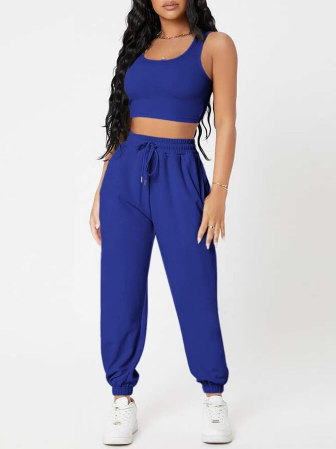 Wide Strap Top and Drawstring Joggers Set - Lily and Lavender Boutique