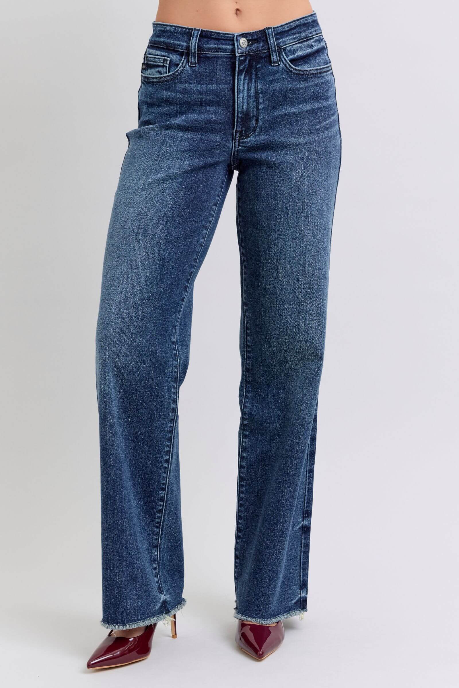 Judy Blue Full Size Raw Hem Mid Rise Jeans - Lily and Lavender Boutique