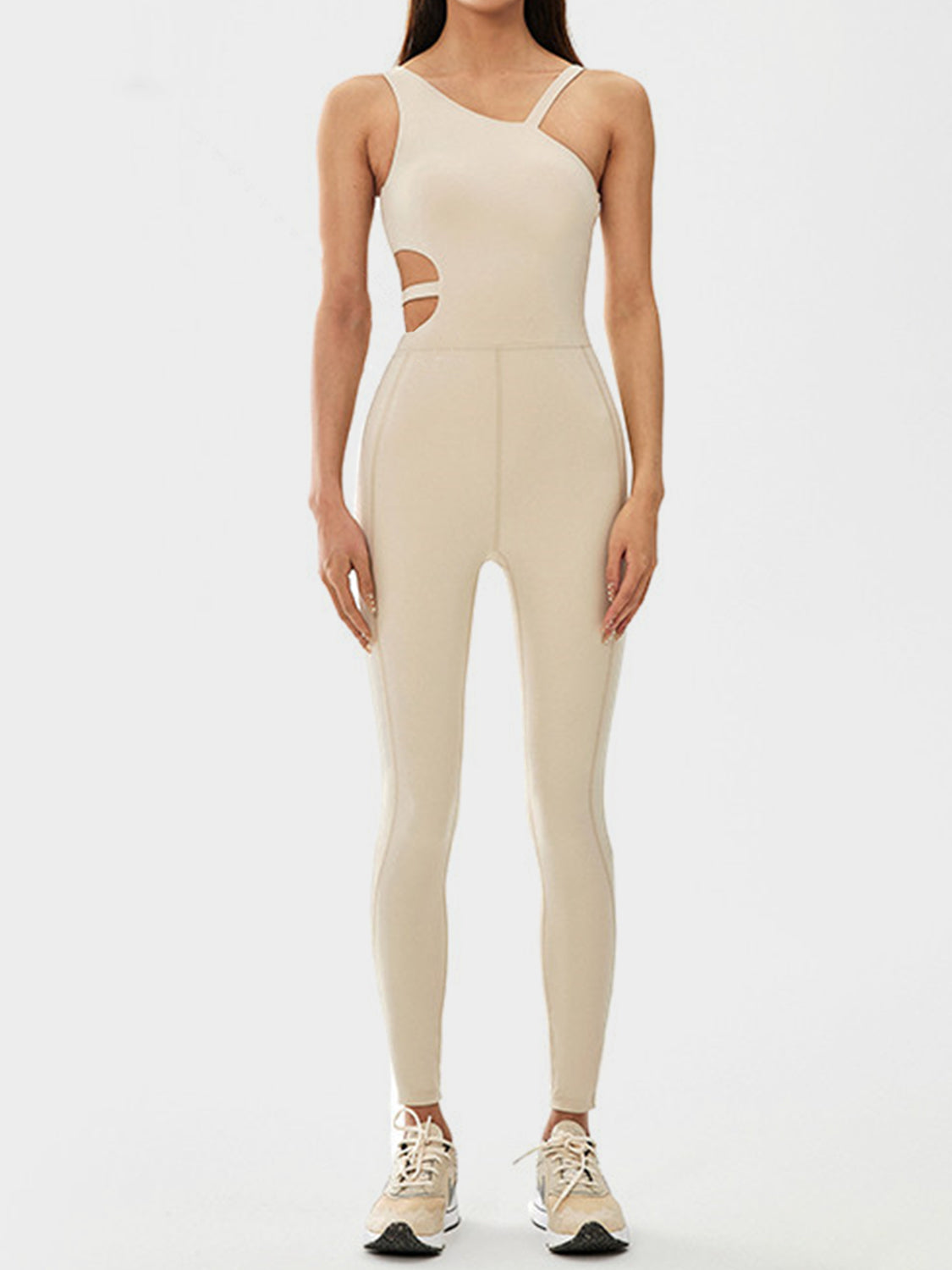 Cutout Asymmetrical Neck Active Jumpsuit - Lily and Lavender Boutique