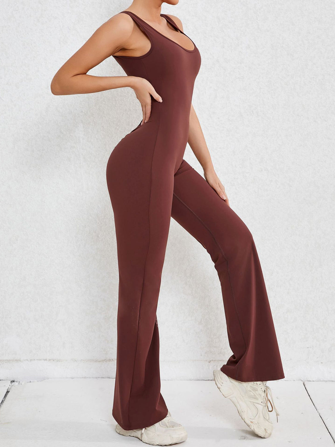 Cutout Wide Strap Scoop Neck Active Jumpsuit - Lily and Lavender Boutique