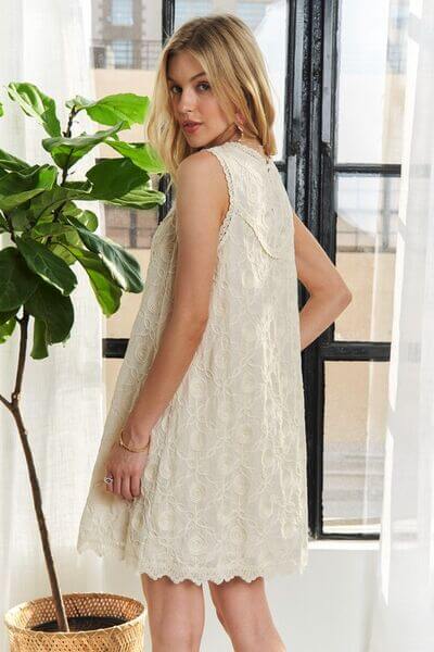 ADORA Applique Round Neck Sleeveless Shift Dress - Lily and Lavender Boutique