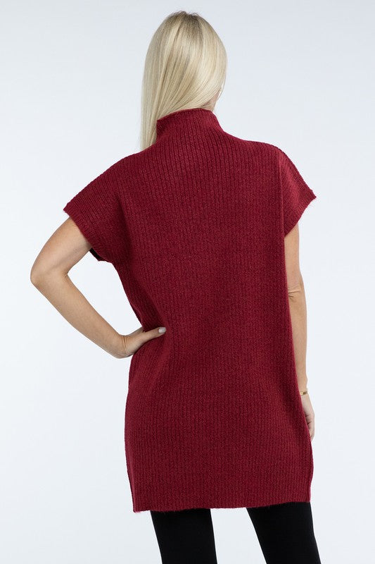 Mock Neck Short Sleeve Sweater Dress with Pocket - Lily and Lavender Boutique