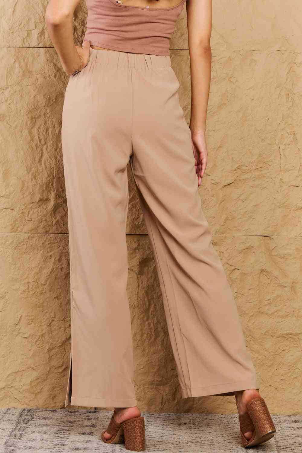 HYFVE Pretty Pleased High Waist Pintuck Straight Leg Pants in Camel - Lily and Lavender Boutique