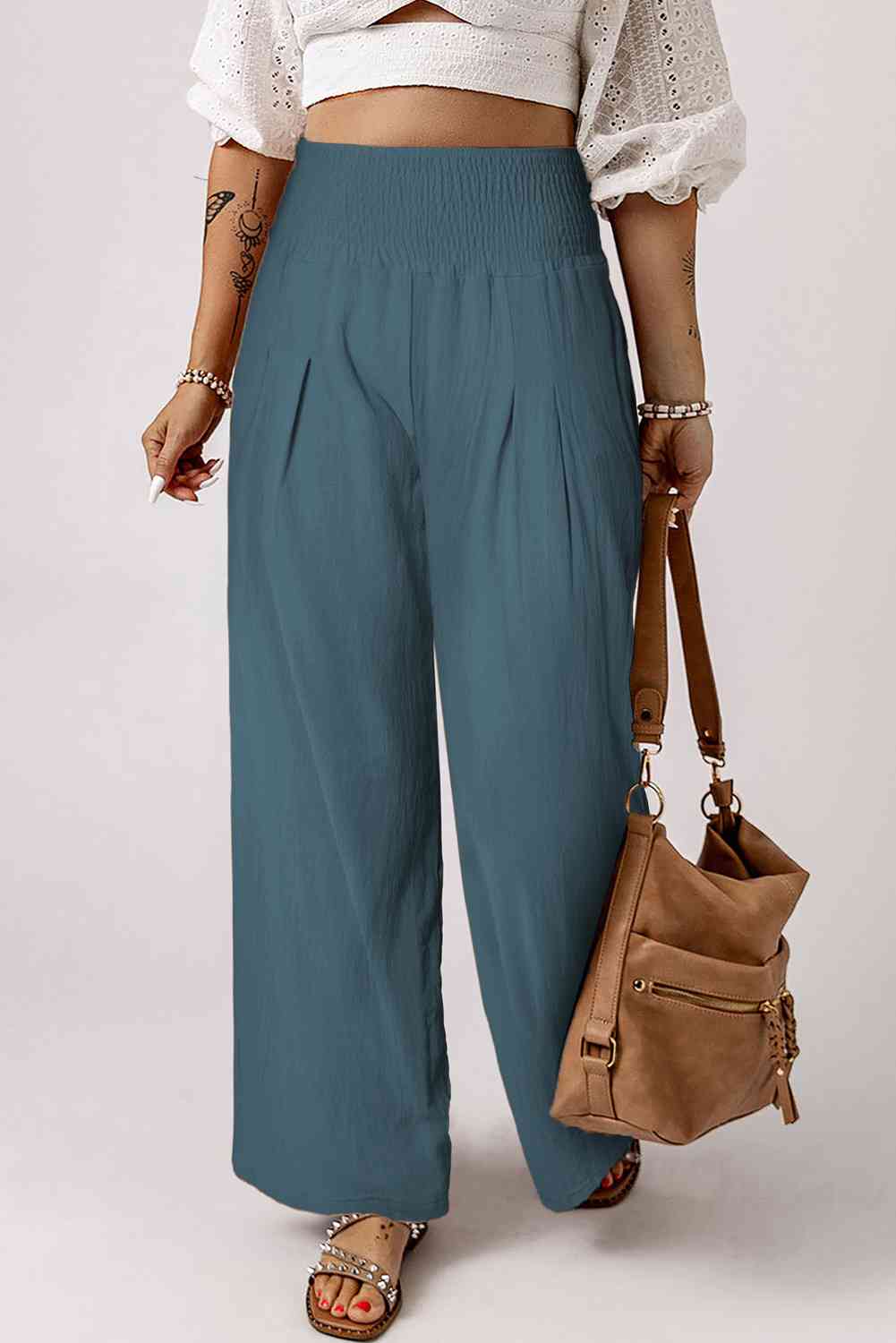 Smocked High Waist Wide Leg Pants - Lily and Lavender Boutique