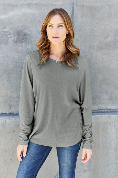 Double Take Full Size Round Neck Long Sleeve T-Shirt - Lily and Lavender Boutique