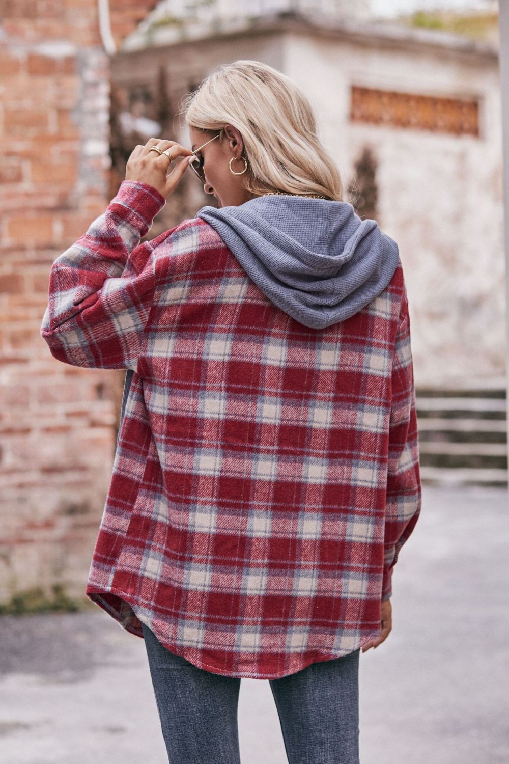 Plaid Dropped Shoulder Hooded Longline Jacket - Lily and Lavender Boutique