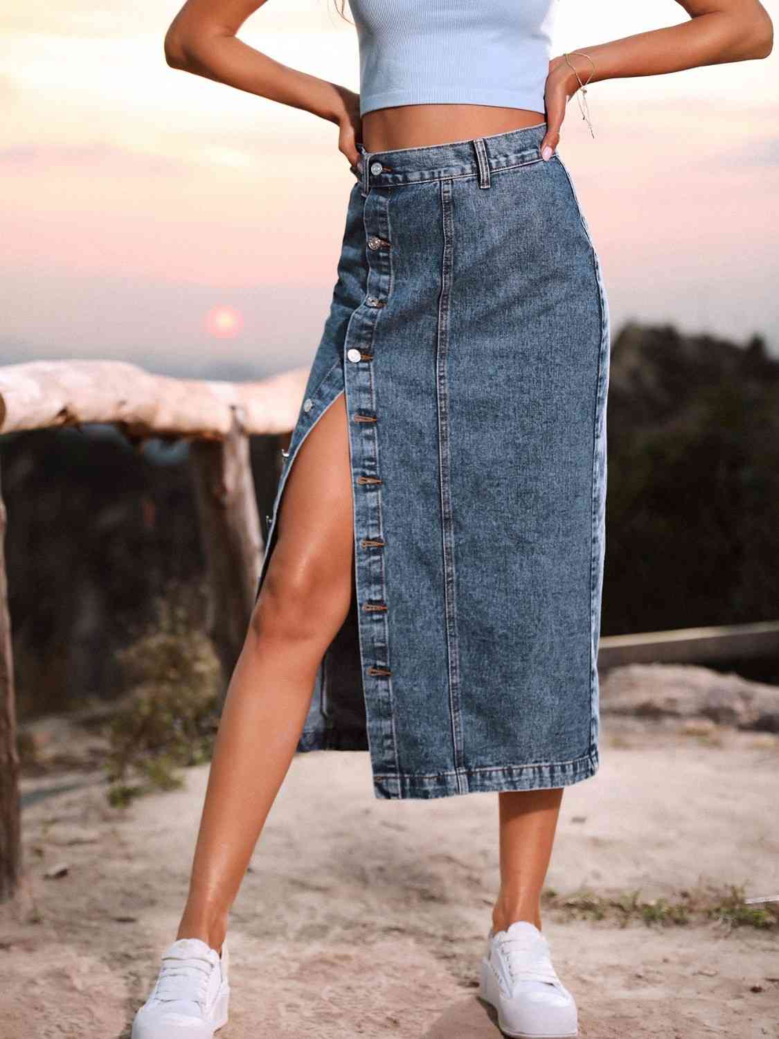 Button Down Denim Skirt - Lily and Lavender Boutique