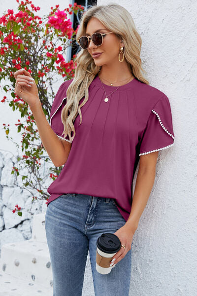 Round Neck Petal Sleeve T-Shirt - Lily and Lavender Boutique