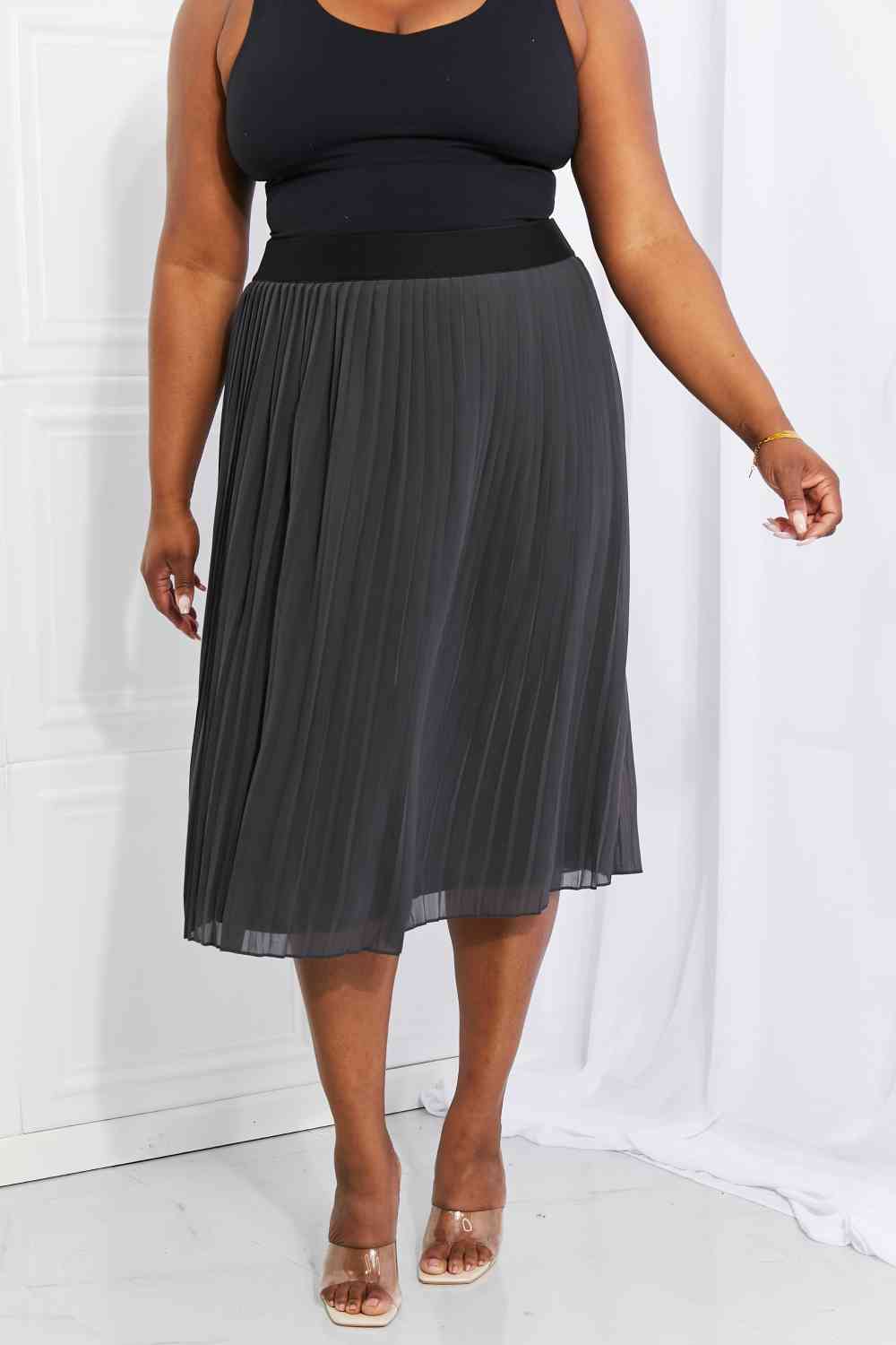 Zenana Full Size Romantic At Heart Pleated Chiffon Midi Skirt - Lily and Lavender Boutique