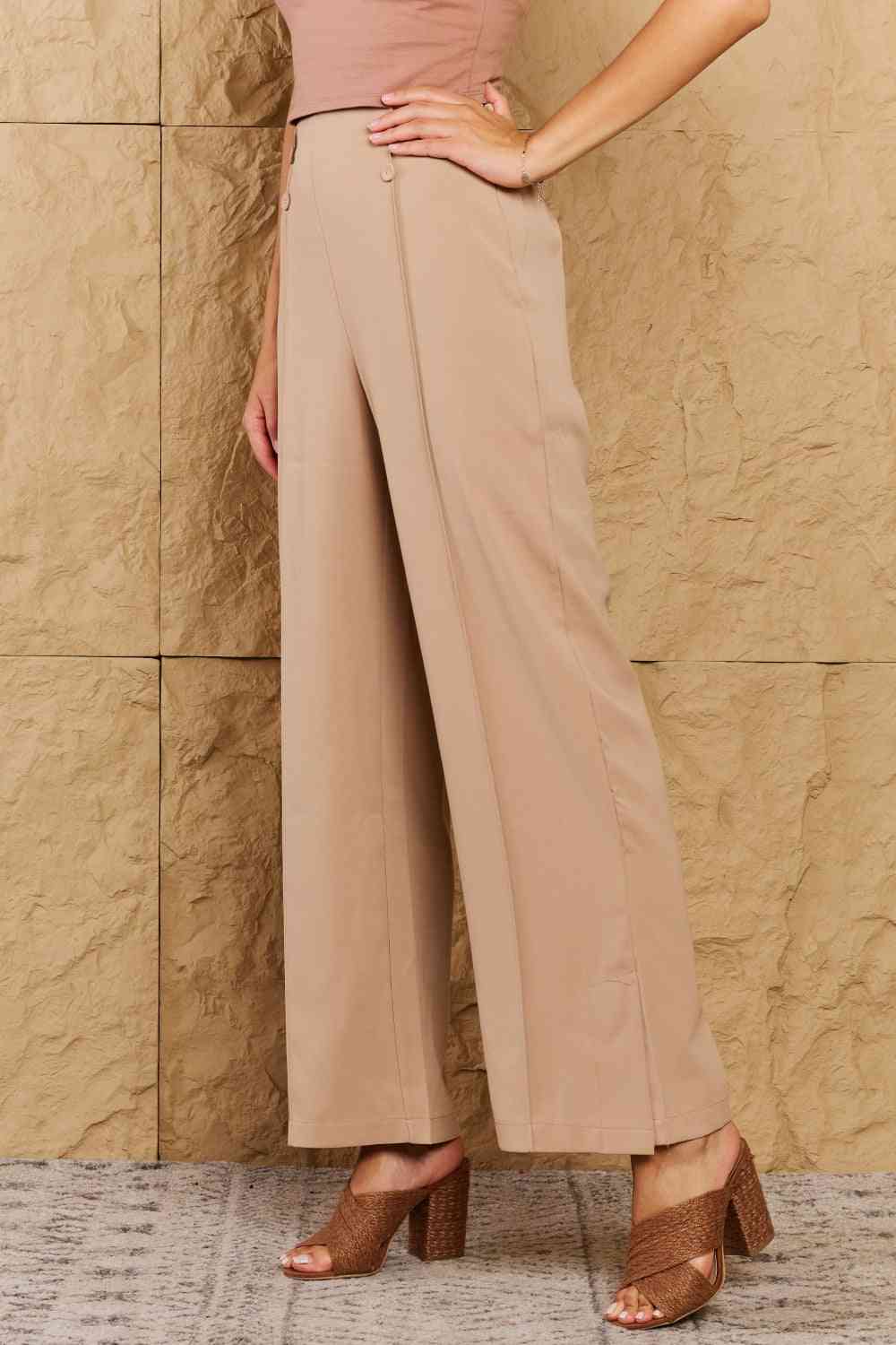 HYFVE Pretty Pleased High Waist Pintuck Straight Leg Pants in Camel - Lily and Lavender Boutique