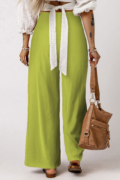 Smocked High Waist Wide Leg Pants - Lily and Lavender Boutique