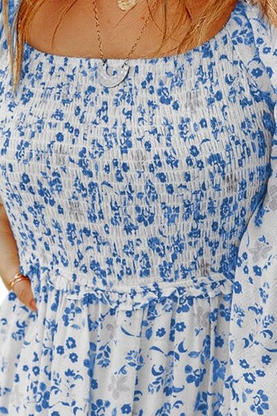 Smocked Floral Square Neck Balloon Sleeve Dress - Lily and Lavender Boutique