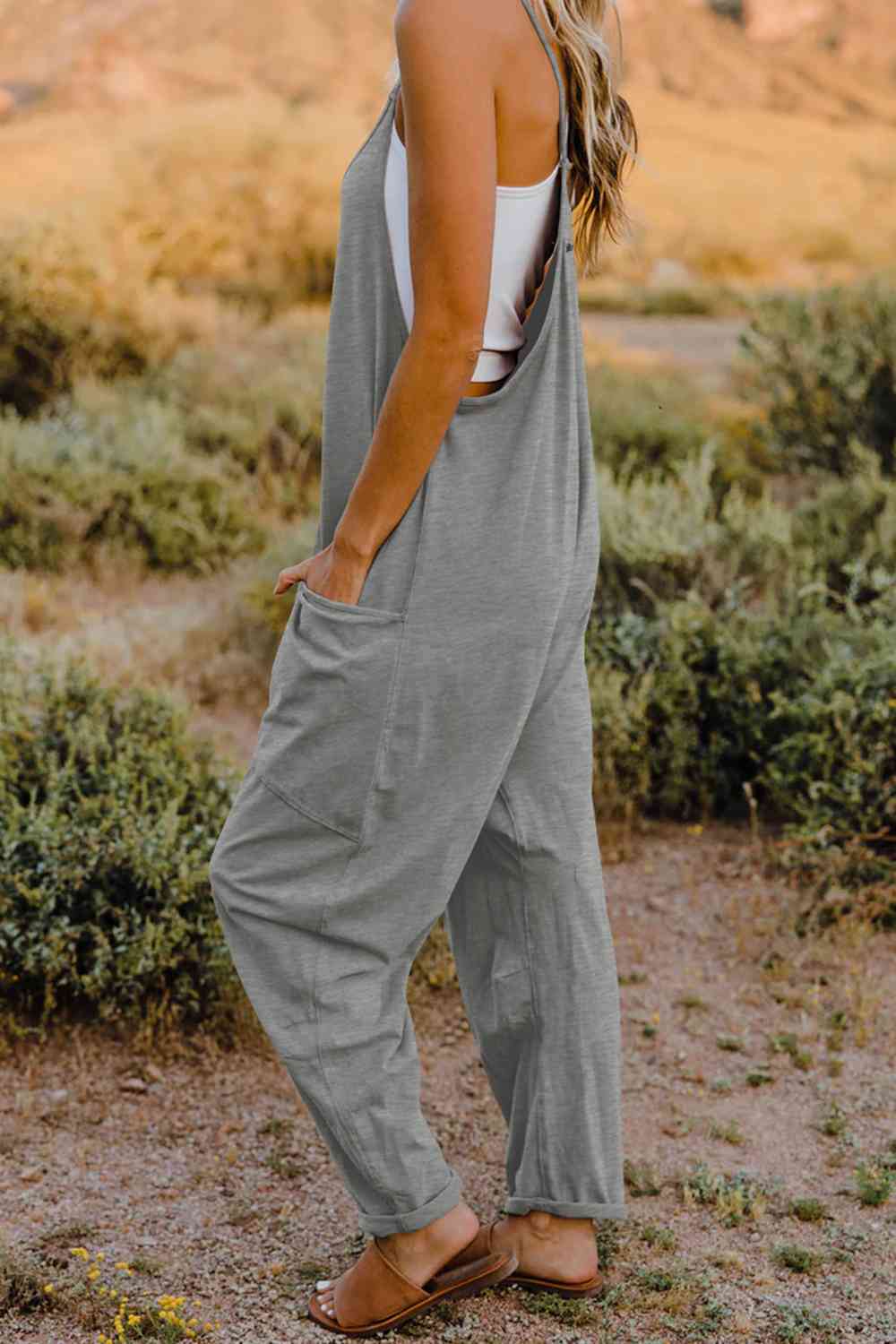 Double Take Full Size V-Neck Sleeveless Jumpsuit with Pockets - Lily and Lavender Boutique