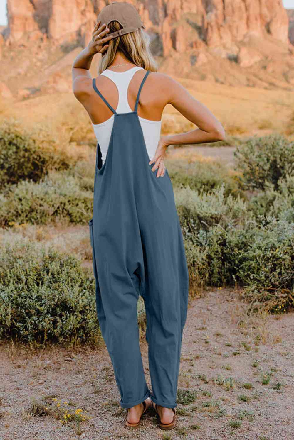 Double Take Full Size V-Neck Sleeveless Jumpsuit with Pockets - Lily and Lavender Boutique