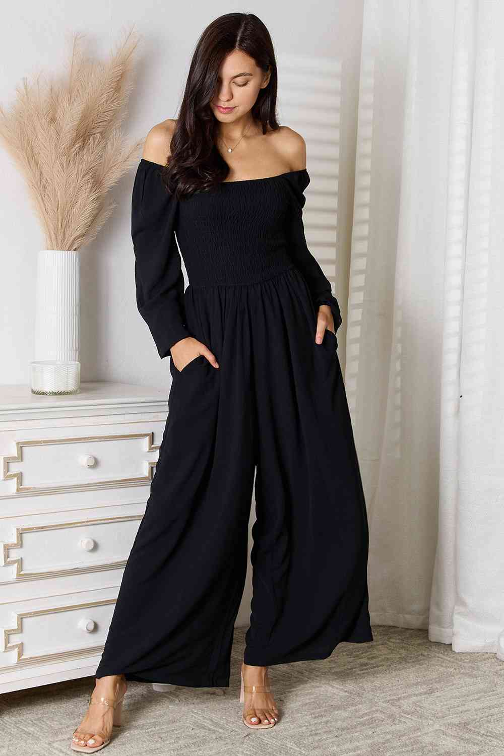 Double Take Square Neck Jumpsuit with Pockets - Lily and Lavender Boutique