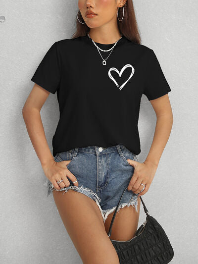 Heart Round Neck Short Sleeve T-Shirt - Lily and Lavender Boutique