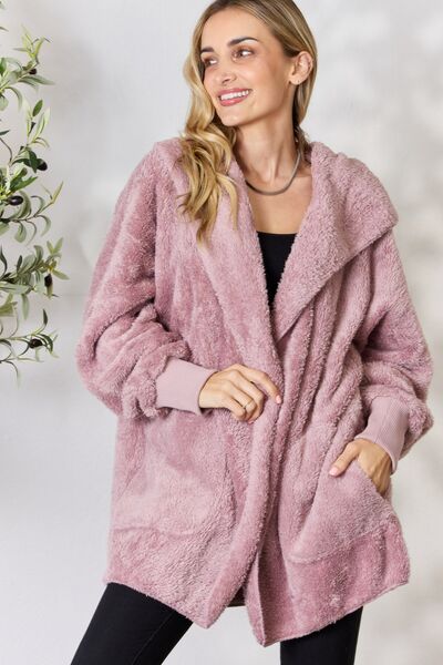 H&T Faux Fur Open Front Hooded Jacket - Lily and Lavender Boutique