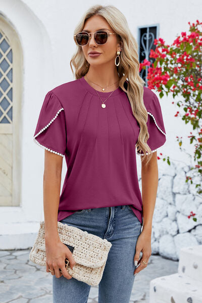 Round Neck Petal Sleeve T-Shirt - Lily and Lavender Boutique