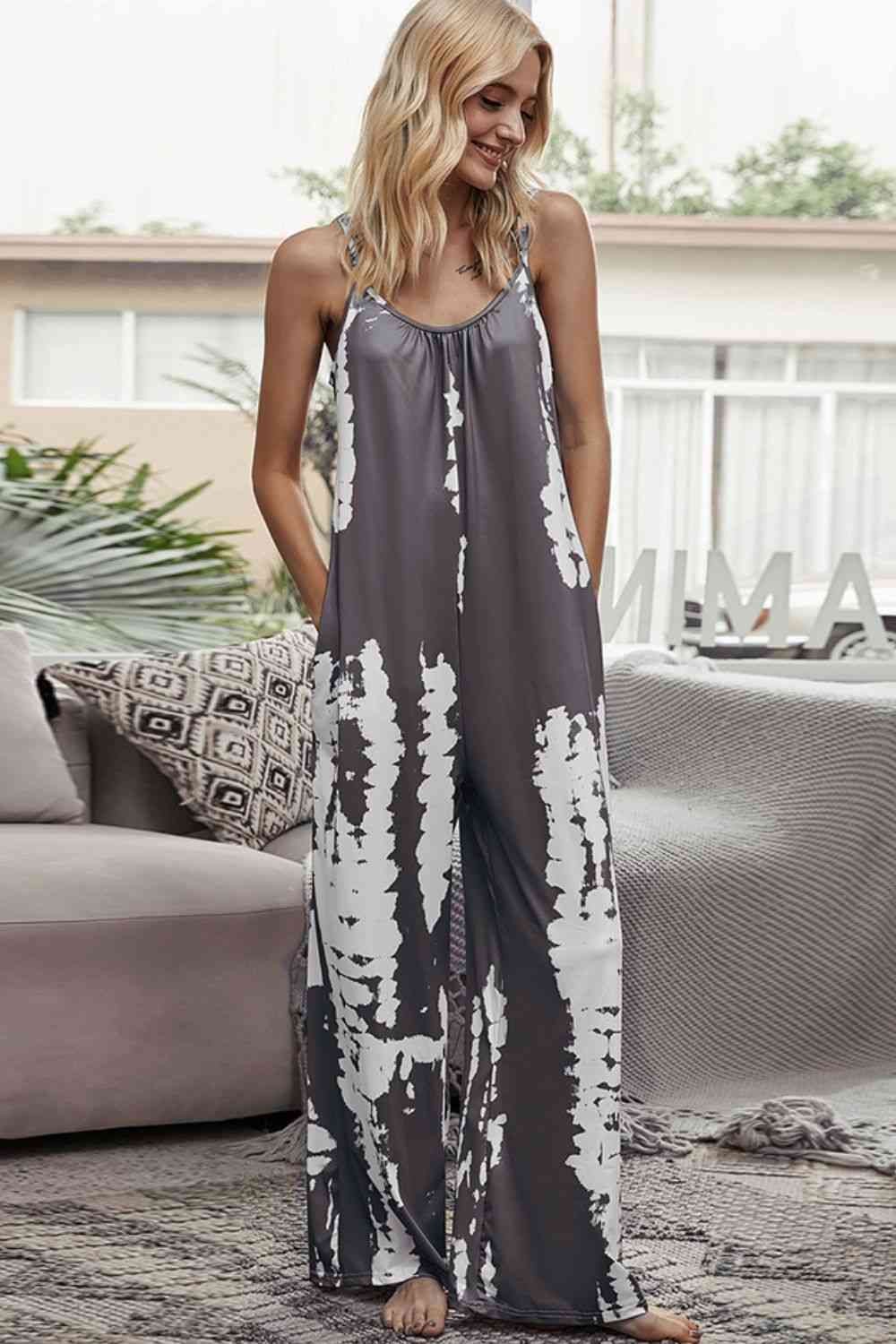 Tie-Dye Spaghetti Strap Jumpsuit with Pockets - Lily and Lavender Boutique