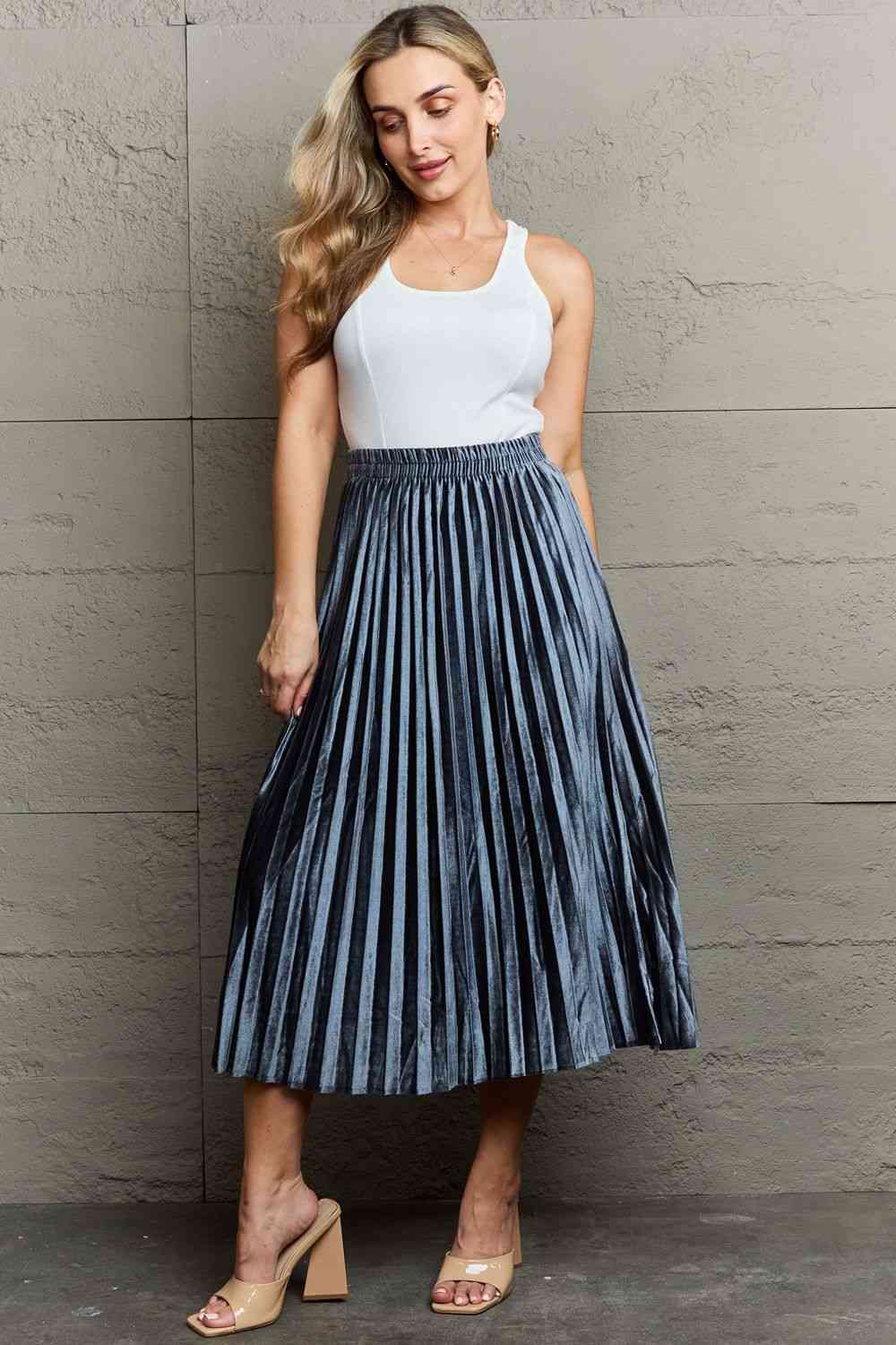 Ninexis Accordion Pleated Flowy Midi Skirt - Lily and Lavender Boutique