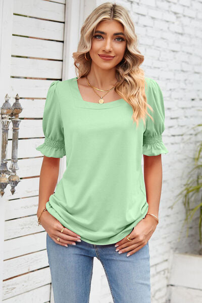 Smocked Square Neck Short Sleeve T-Shirt - Lily and Lavender Boutique