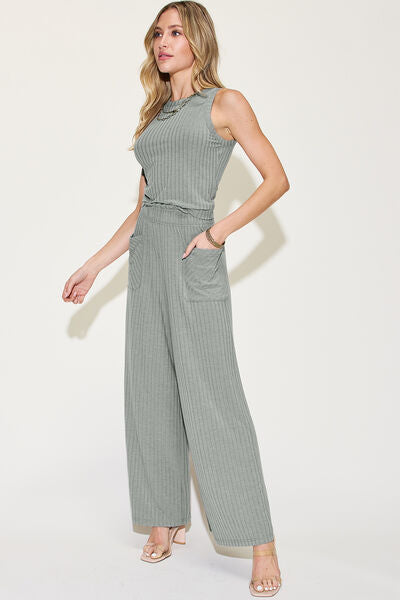 Basic Bae Full Size Ribbed Tank and Wide Leg Pants Set - Lily and Lavender Boutique