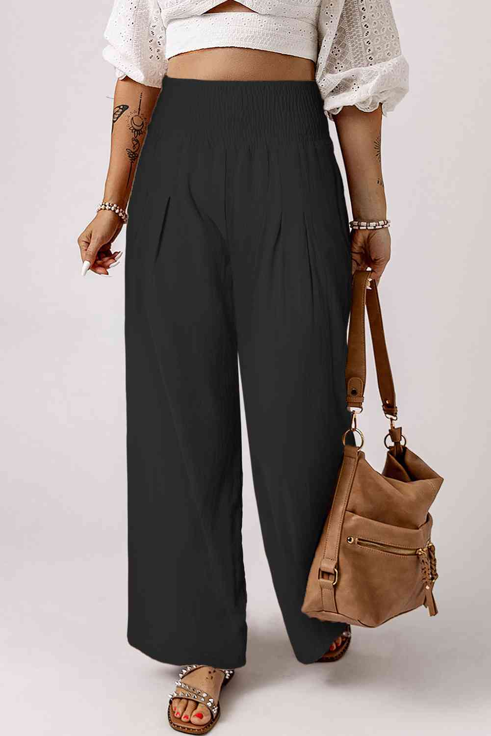 Smocked High Waist Wide Leg Pants - Lily and Lavender Boutique