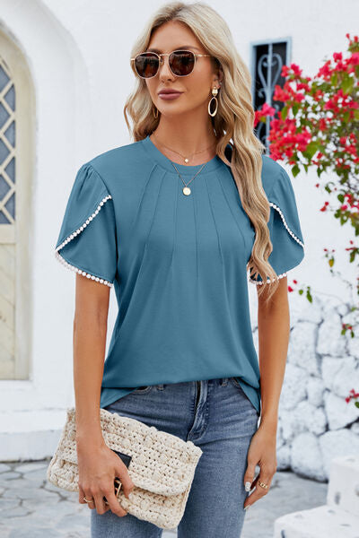 Round Neck Petal Sleeve T-Shirt - Lily and Lavender Boutique