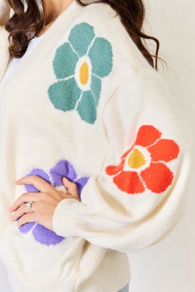 J.NNA Open Front Flower Pattern Long Sleeve Sweater Cardigan - Lily and Lavender Boutique