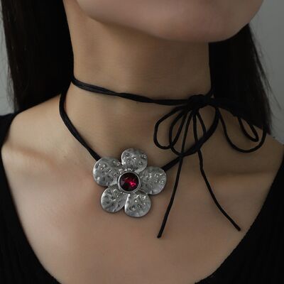 Tied Alloy Rhinestone Flower Shape Necklace - Lily and Lavender Boutique