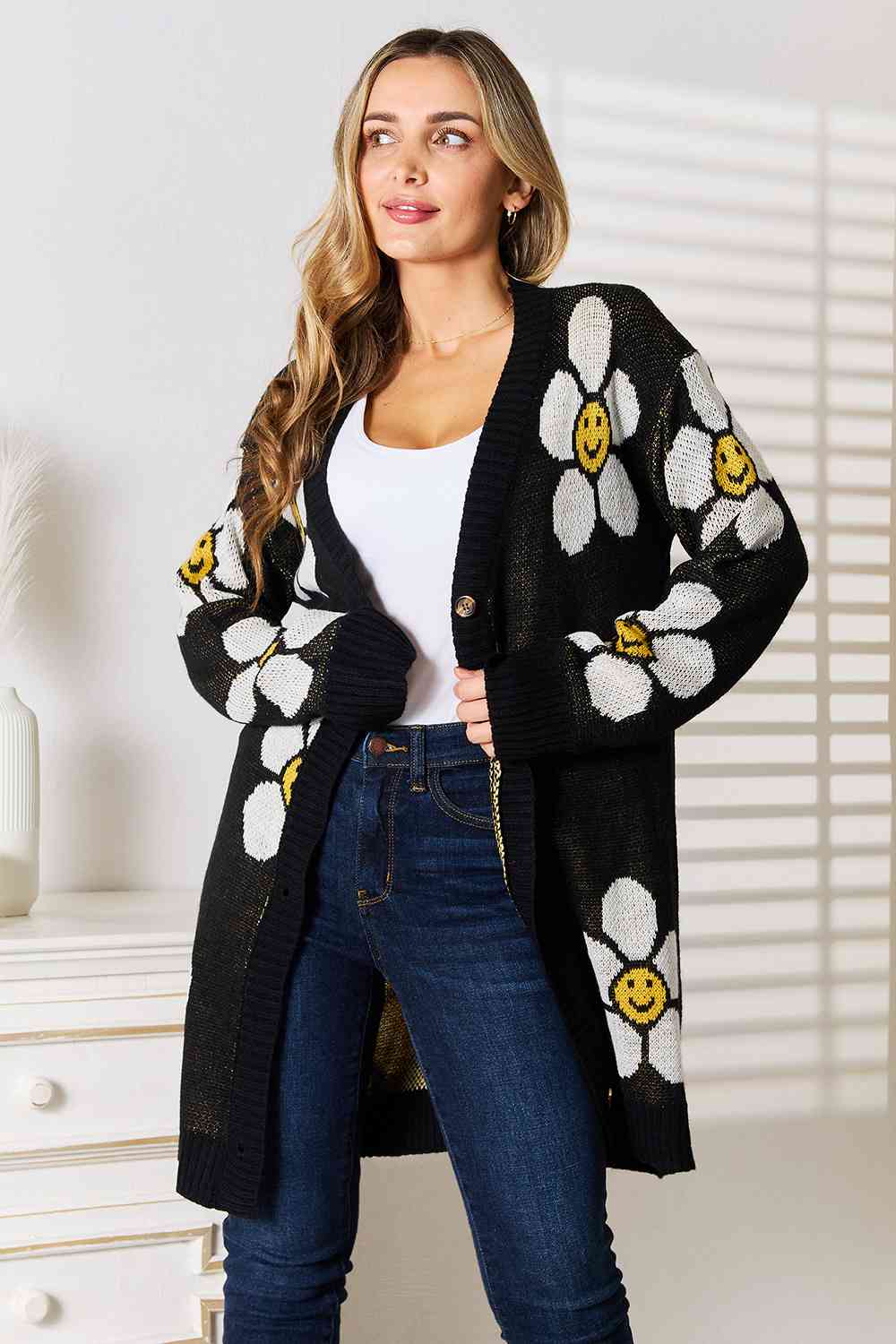 Double Take Floral Button Down Longline Cardigan - Lily and Lavender Boutique